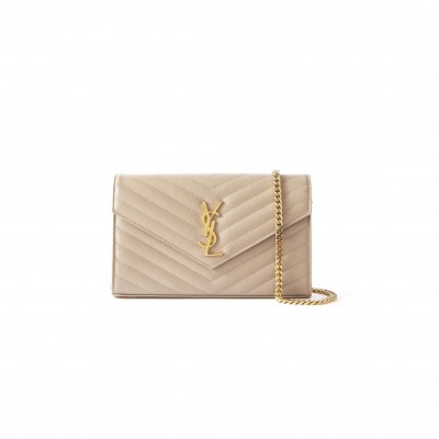 YSL CASSANDRE CHAIN MATELASSÉ TEXTURED-LEATHER WALLET (19*12*4cm) 